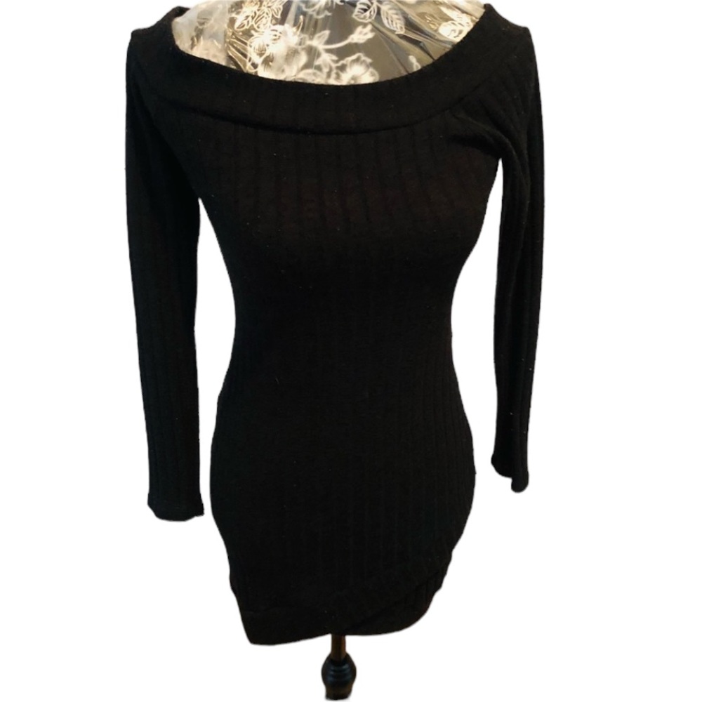Nolle U small black Knit off Shoulder ,long sleeve body con ,ribbed knit